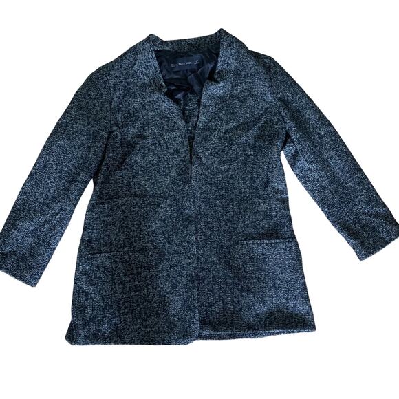 NWT ZARA GLEN 534 WOMEN'S BLACK & WHITE OPEN FRONT WOOL JACKET W/POCKETS LARGE - Picture 1 of 9